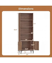 Gymax Bookshelf with Doors 5 Tier Floor Standing Bookcase 2 Anti Tipping Kits