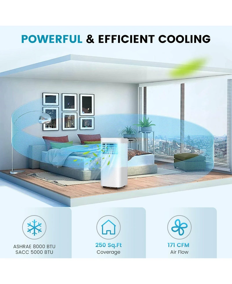 Ecooso 8000 Btu(Ashrae) Portable Air Conditioner Cools 250 Square Feet with Timer