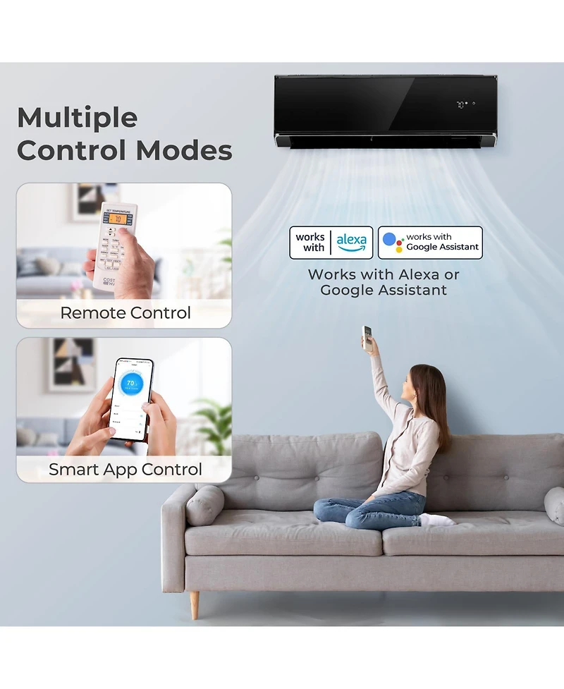 Ecooso 12000 Btu 22 SEER2 208-230V Wifi Enabled Mini Split Air Conditioner and Heater