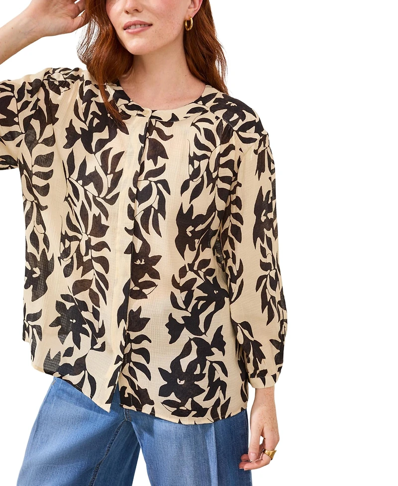 Tribal Women's Printed Woven Hidden Placket Top