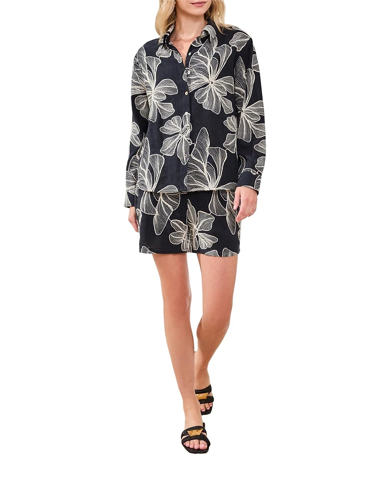 Tribal Women's Embroidered Crosshatch Button Top