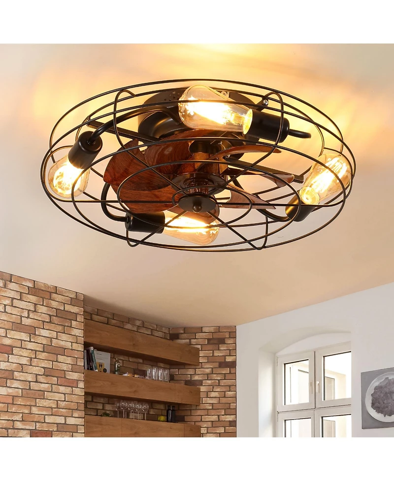 Clihome 20' inch Caged Ceiling Fan With Light, Low Profile Ceiling Fan With Remote Control