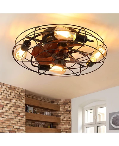 Clihome 20' inch Caged Ceiling Fan With Light, Low Profile Ceiling Fan With Remote Control