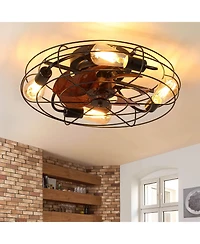 Clihome 20' inch Caged Ceiling Fan With Light, Low Profile Ceiling Fan With Remote Control
