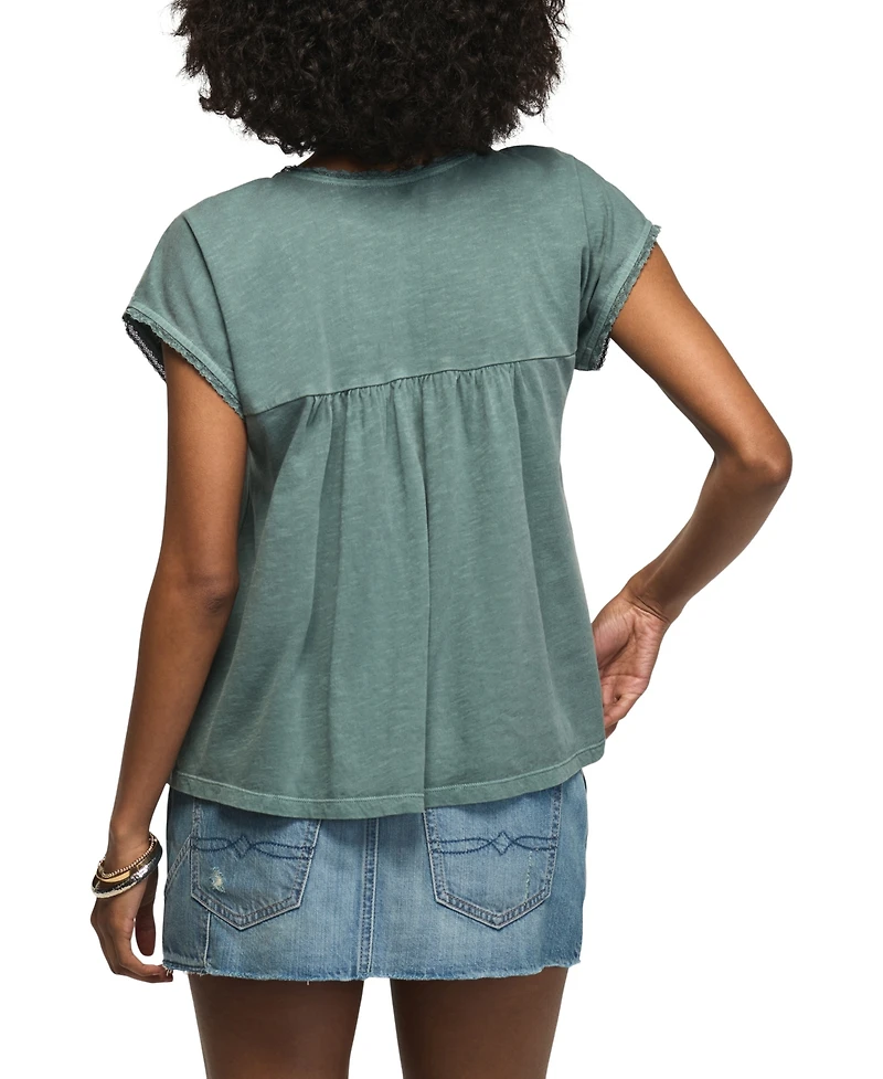 Lucky Brand Women's Embroidered Yoke Cotton Top