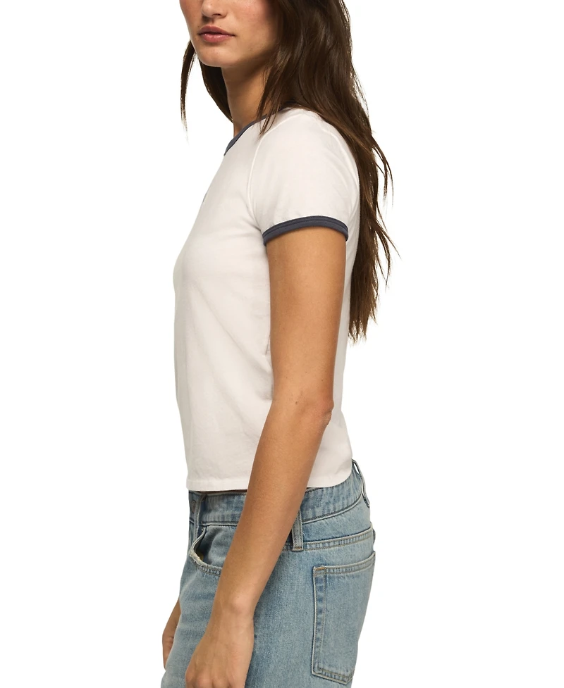 Lucky Brand Women's Bow Detailed Cropped Ringer T-Shirt