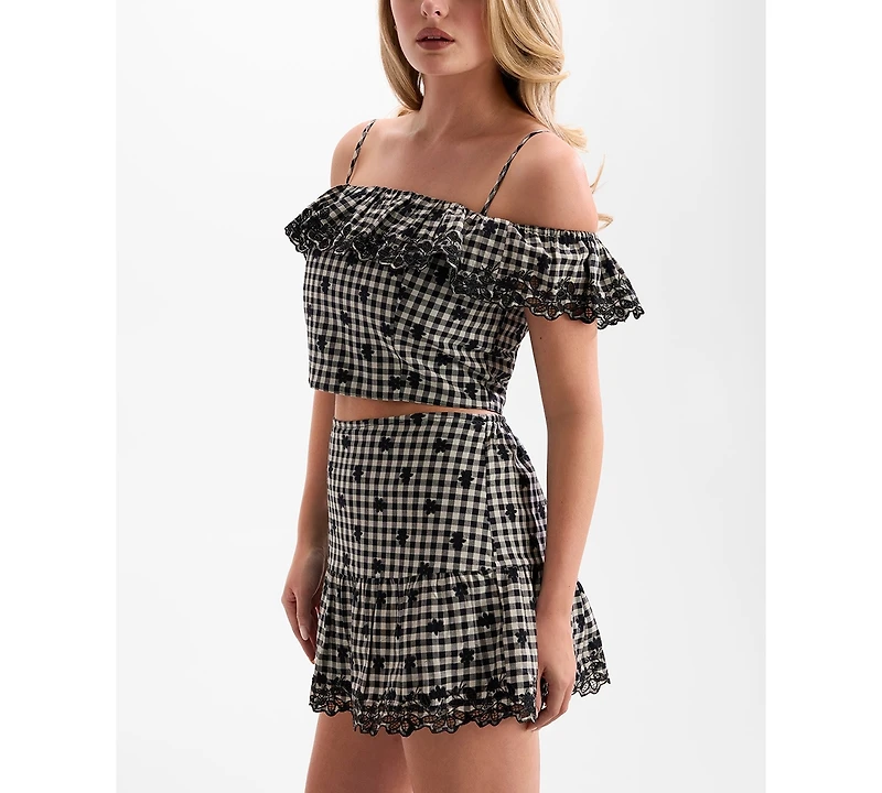 Guess Women's Marilyn Off-The-Shoulder Cotton Cropped Top