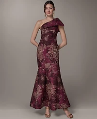 Donna Karan New York Women's Jacquard One-Shoulder Long Fit & Flare Dress