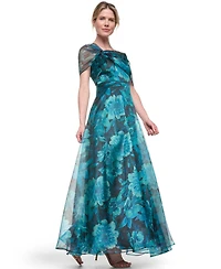 Eliza J Petite Asymmetric Neck Cap-Sleeve Ball Gown
