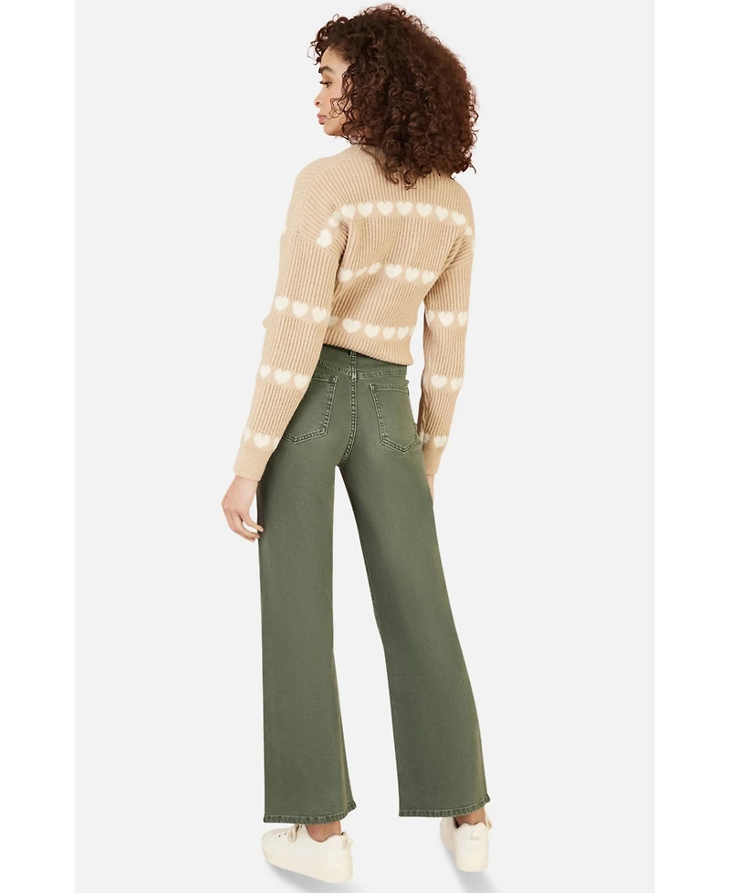 Yumi Women's Stretch Canvas Wide Leg Jeans