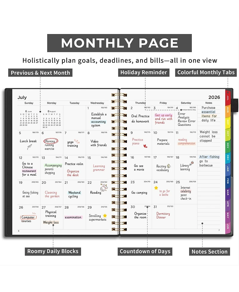 Gnuadz Academic Planner 2026-2027 Weekly Monthly Pvc Tabs