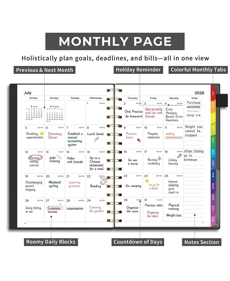 Gnuadz Academic Planner 2026-2027 Weekly Monthly Pvc Tabs