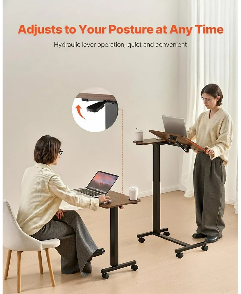 Gouun Overbed Table with Hydraulic Height Adjustment and Tilt Desktop