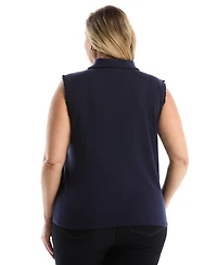 Rafaella Plus Ruffle Trim Sleeveless Polo Shirt