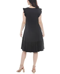 White Mark Women's Flutter-Sleeve Button-Front Tiered Maternity Dress