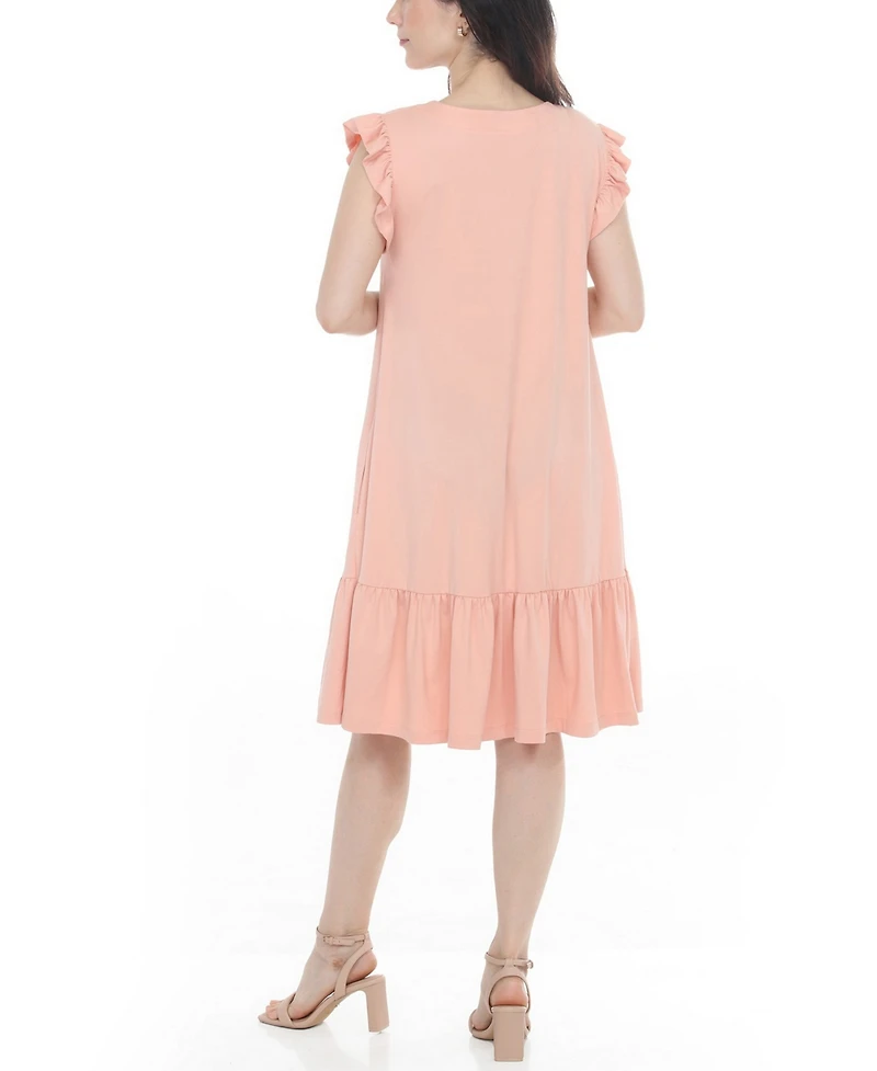 White Mark Women's Flutter-Sleeve Button-Front Tiered Maternity Dress