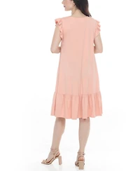 White Mark Women's Flutter-Sleeve Button-Front Tiered Maternity Dress