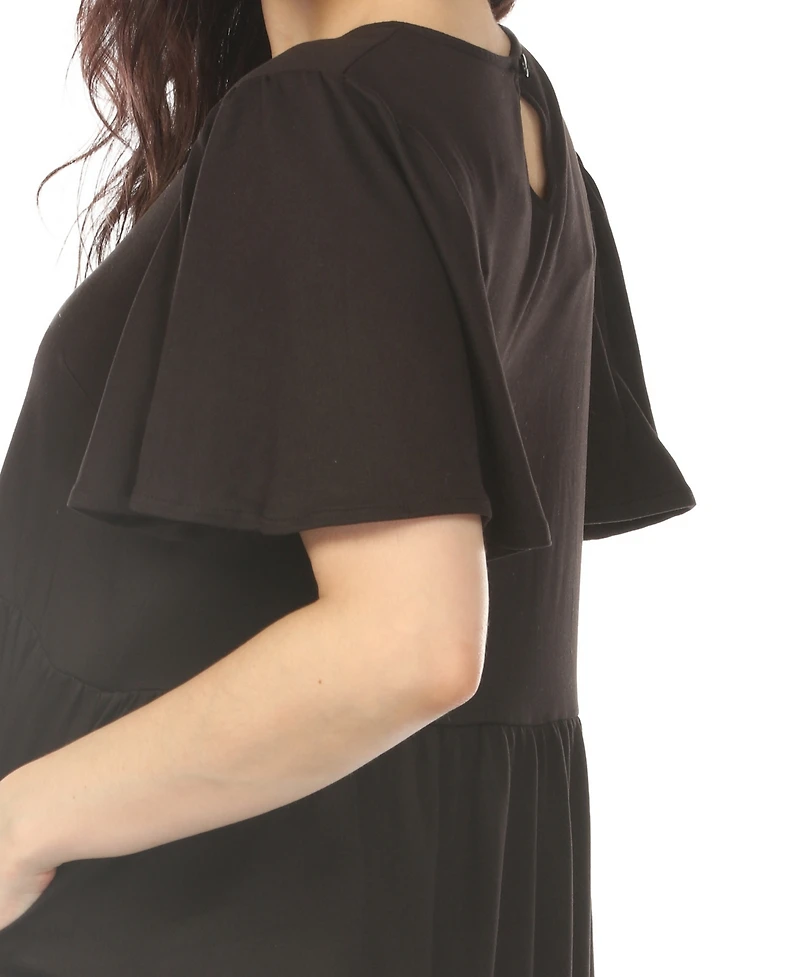White Mark Women's Short-Sleeve Tiered A-Line Maternity Dress