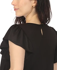 White Mark Women's Scoop Neck Flutter-Sleeve Maternity Dress