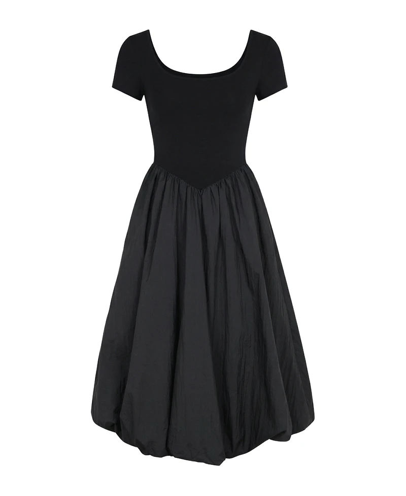 Modenaire Women's Short Sleeve Midi Bubble Hem Dress