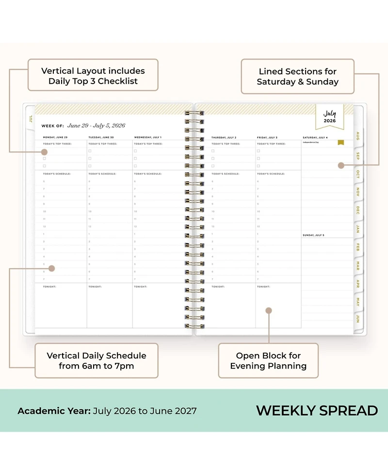Gnuadz 2026-2027 Academic Year Planner- July to June Softcover, Dividers, Pocket, Stickers, Notes Pages