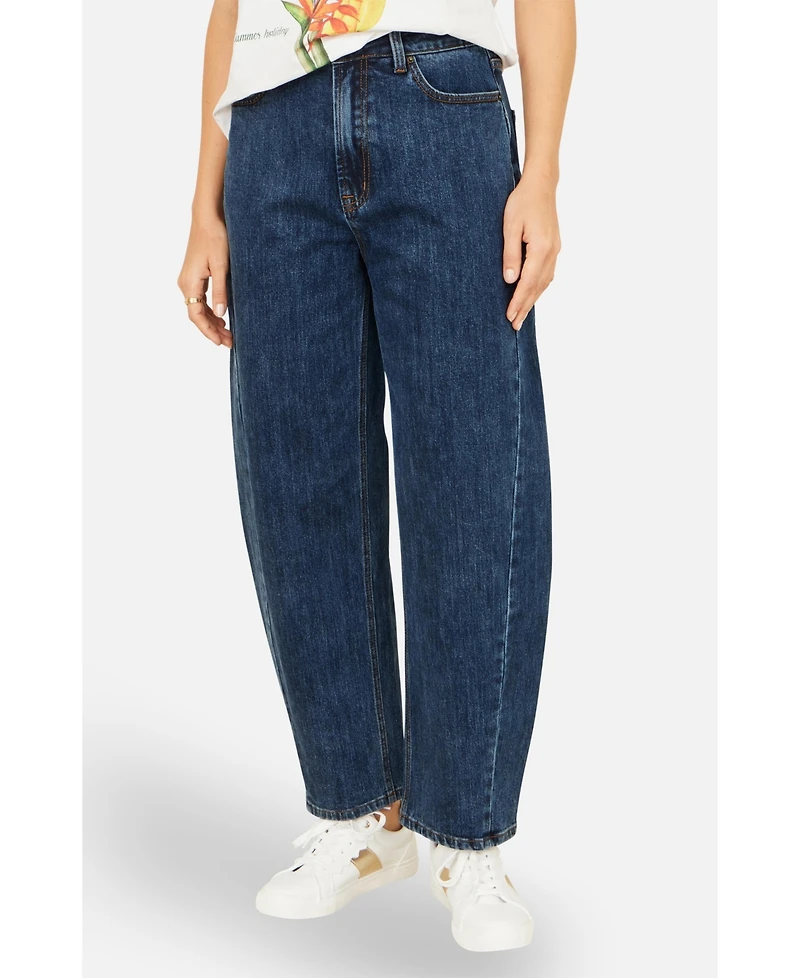 Yumi Women's Denim Barrel Relaxed Fit Jeans