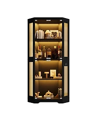 homfan Hexagon Corner Display Cabinet with Tempered Glass Doors, Motion Sensor Led Lighting and Built-In Usb/Usb-c Charging Ports