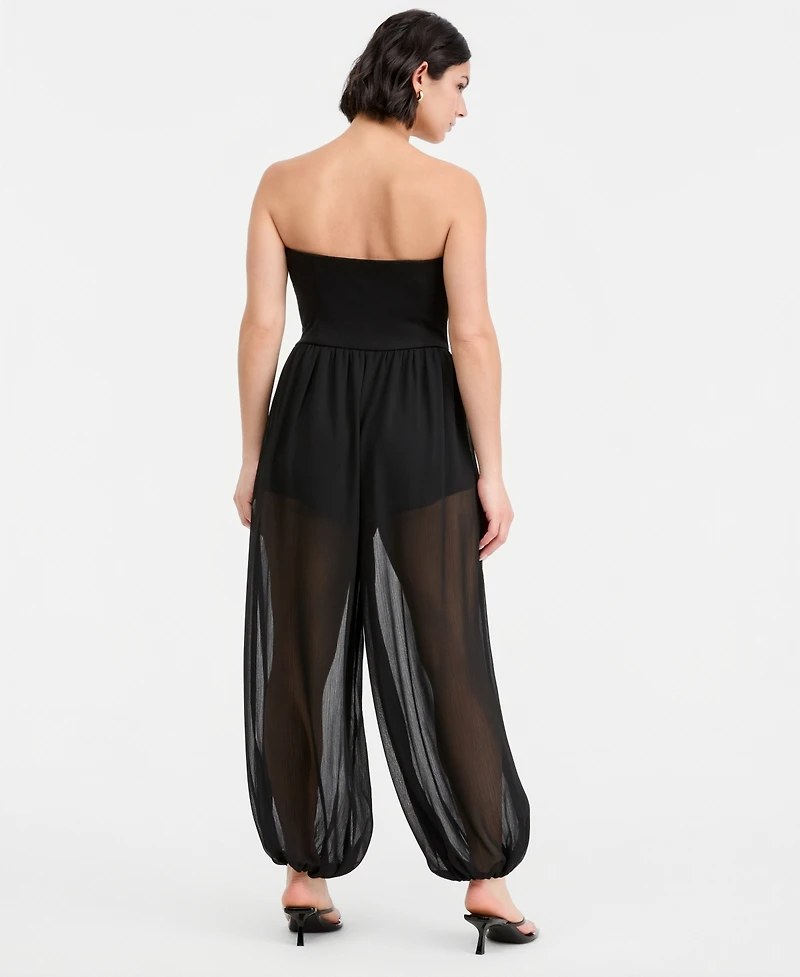 Bar Iii Women's Mixed-Media Strapless Bubble Jumpsuit, Macy's Exclusive