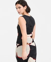 Bar Iii Women's Plaid Mesh Ruched Tank, Macy's Exclusive
