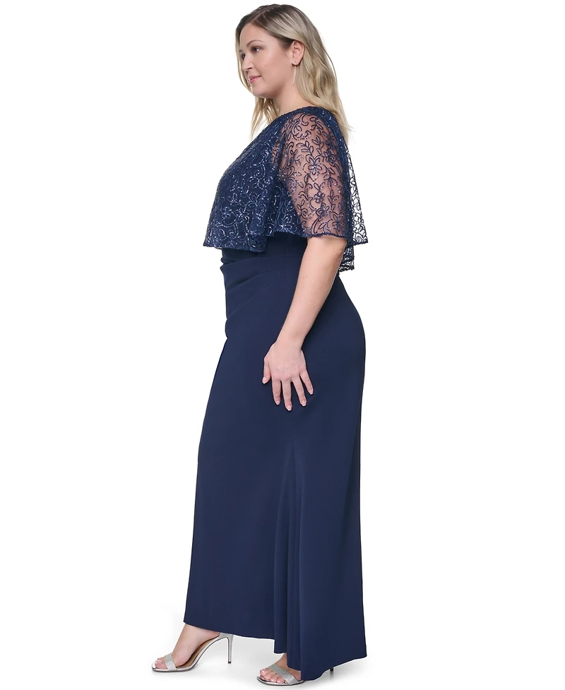Jessica Howard Plus Capelet Boat Neck Gown