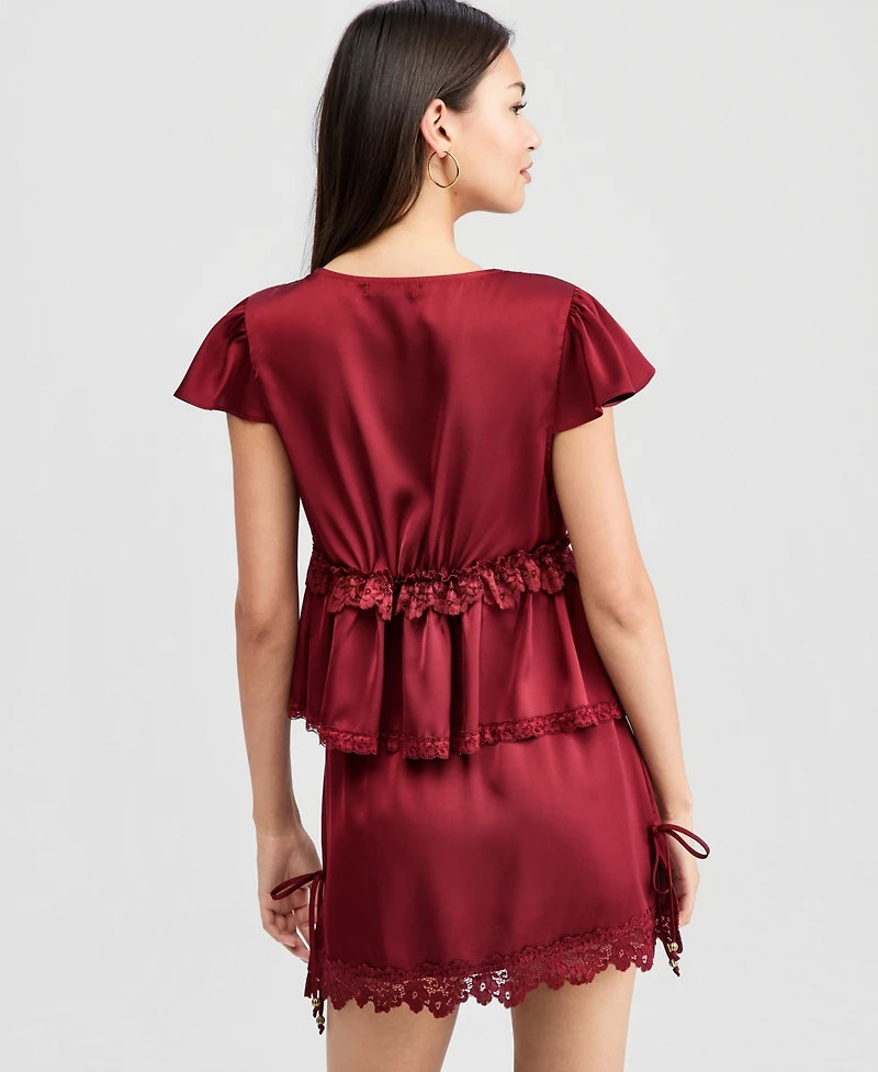 And Now This Women's Satin Lace Peplum-Hem Top, Macy's Exclusive