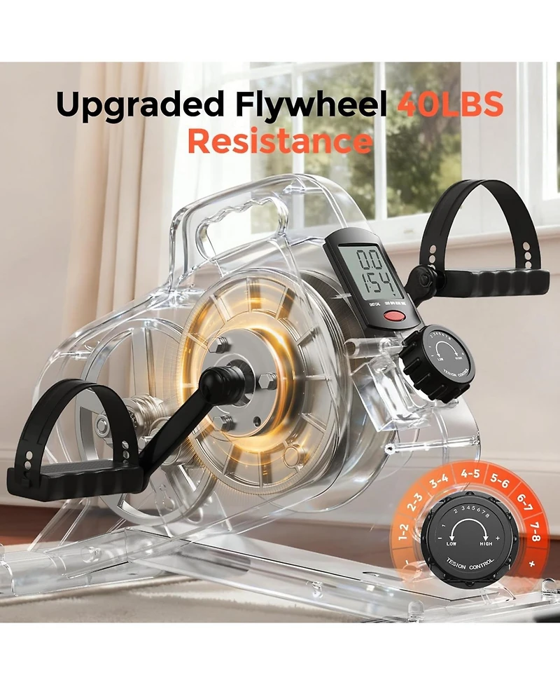 Fed Fitness Under Desk Bike, 40lb Flywheel Magnetic 2-in-1 Mini Exercise Bike, Non-Slip Desk Pedal Exerciser with Lcd Monitor