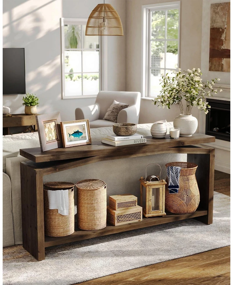 Tribesigns Solid Wood Sofa Table, 63" Console Table, Wood Entryway Table with Lower Storage Shelf, Modern Farmhouse Long Behind Couch Table