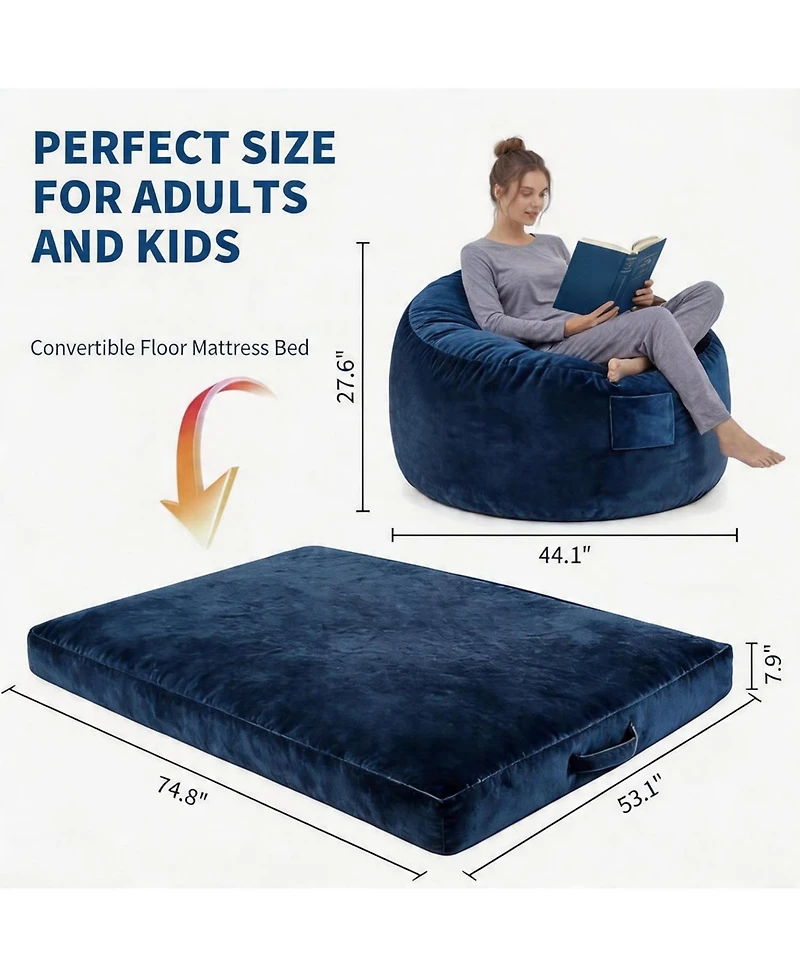 gaomon 4 in 1 Adult Bean Bag Chair, 4ft - Memory Foam Filler and Removable Cover