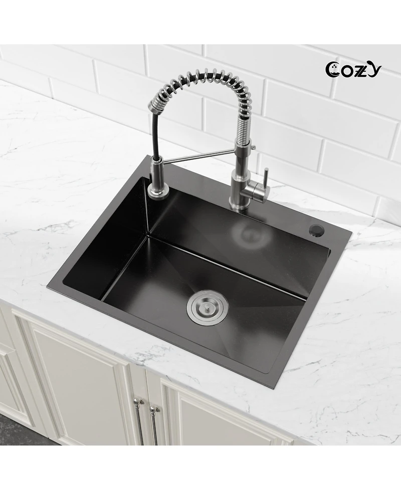 Busdays 23 x 19 Inch Stainless Steel Kitchen Sink Single Bowl Overmount Handmade with Us Standard Drain and Hook