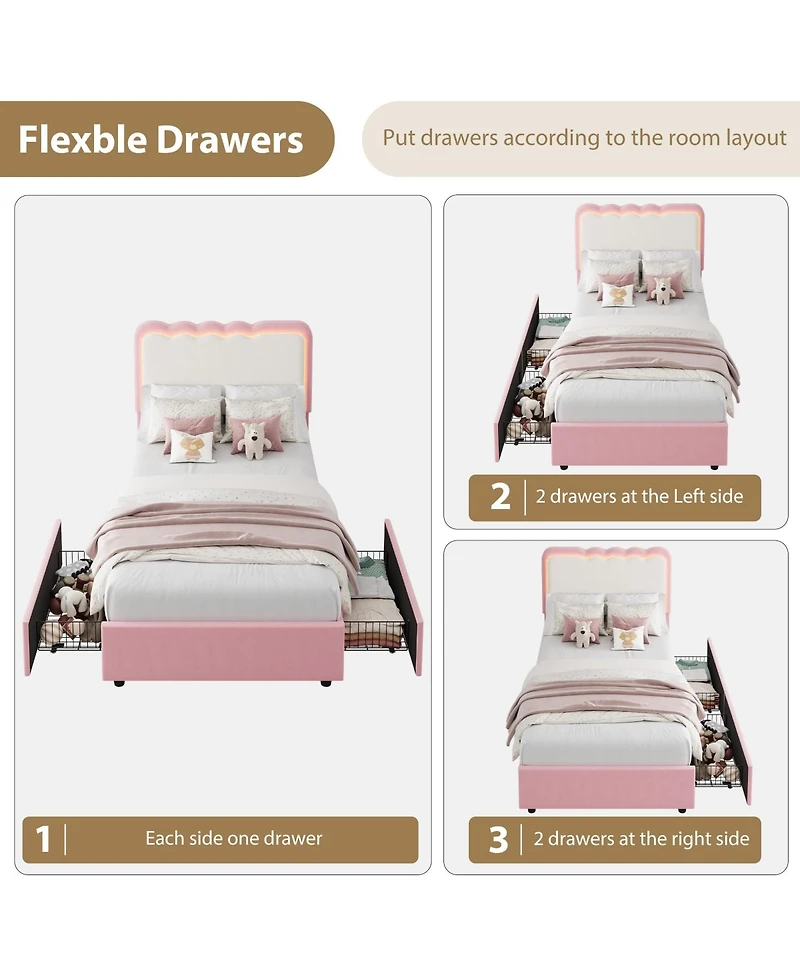 gaomon Full Size Upholstered Bed Frame with Adjustable Headboard for Kids/Girls/Boys, Large Storage Drawer, Noise-Free
