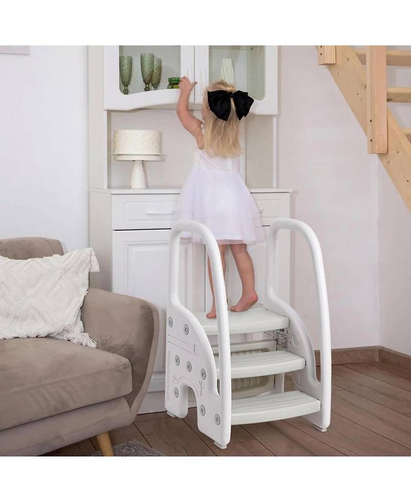 homfan 3 Step Toddler Step Stool with Handles, Lightweight Non-Slip Standing Helper for Bathroom, Kitchen and Potty Training