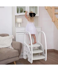 homfan 3 Step Toddler Step Stool with Handles, Lightweight Non-Slip Standing Helper for Bathroom, Kitchen and Potty Training