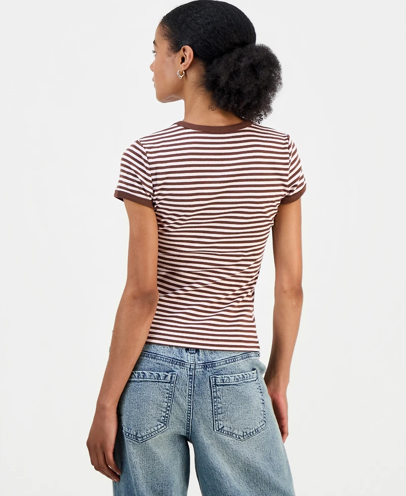 Just Polly Juniors' Striped Ringer T-Shirt