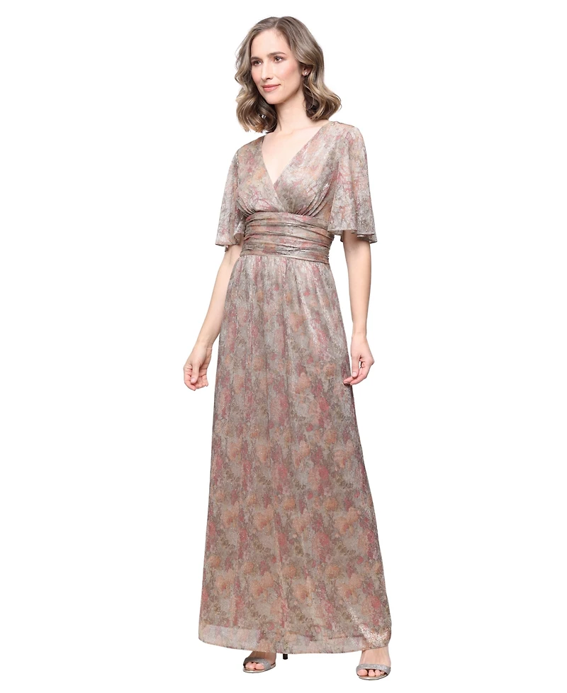 Sl Fashions Women's Metallic V-Neck Dress