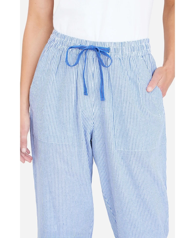 Yumi Women's Cotton Stripe Cropped Trousers