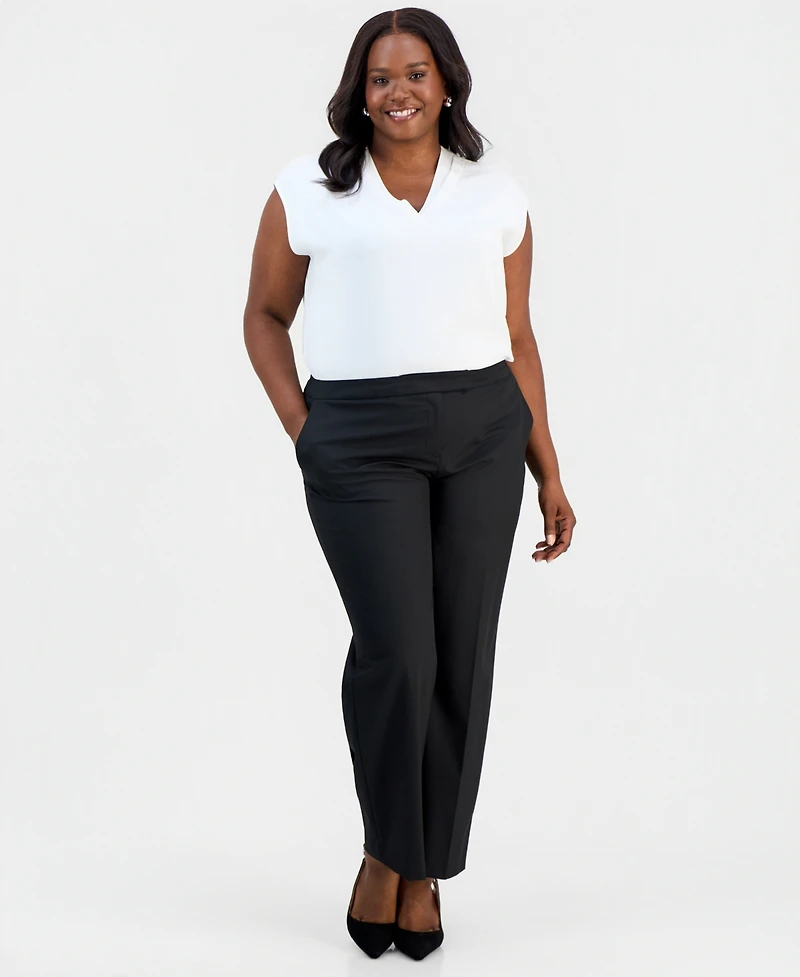 Kasper Plus Washable Bi-Stretch Straight-Leg High-Rise Pants