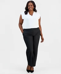 Kasper Plus Washable Bi-Stretch Straight-Leg High-Rise Pants