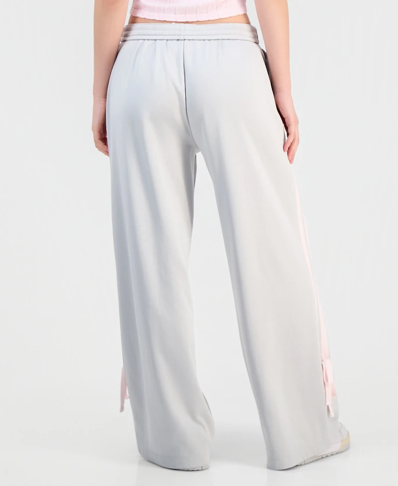 Celebrity Pink Juniors' Wide-Leg Bow-Detail Track Pants