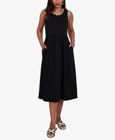 Ruby Rd. Petite Crochet Trim Stretch Knit Midi Dress