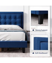 gaomon Platform Bed with Adjustable Linen Button Tufted Headboard, Noise-Free Design and No Box Spring Needed
