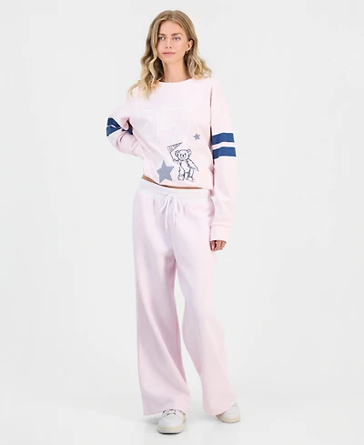 Madden Girl Juniors' Wide Fleece Contrast-Waist Sweatpants