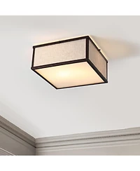 Grant Minimalist Industrial Square Linen Iron Led Flush Mount Ceiling Light