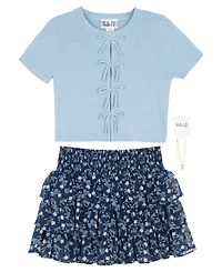 Rare Editions Girls' 7-16 Rib Knit Bow Top and Skort, 2-Piece Set