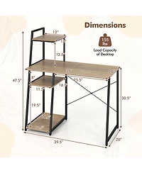 Gymax Home Office Desk Computer Desk w/ Bookshelf Host Stand Metal Frame Study Writing Desk